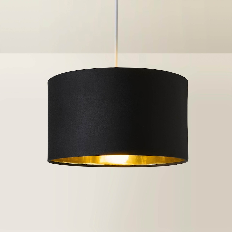 image 1 of ValueLights Reni Medium Black Velvet Gold Inner Lamp Shade | Black