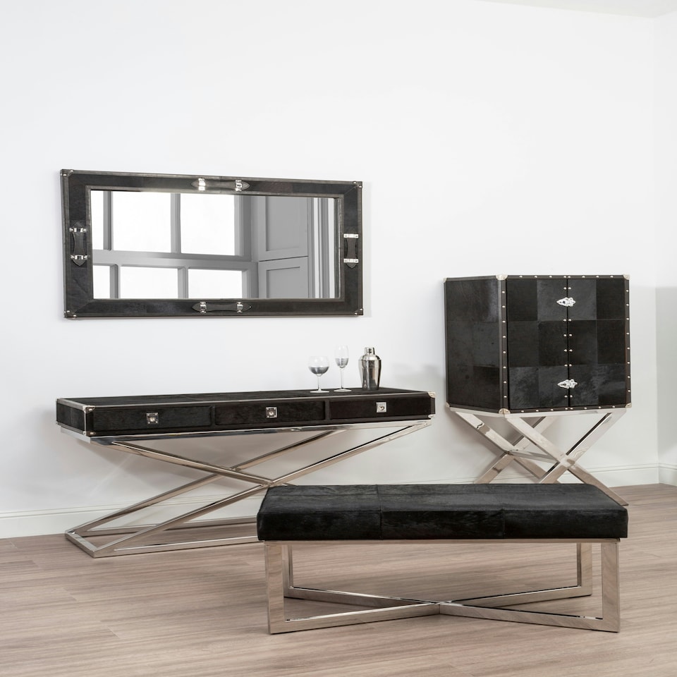 image 1 of Kensington Townhouse Hair On Hide 3 Drawer Console Table Black