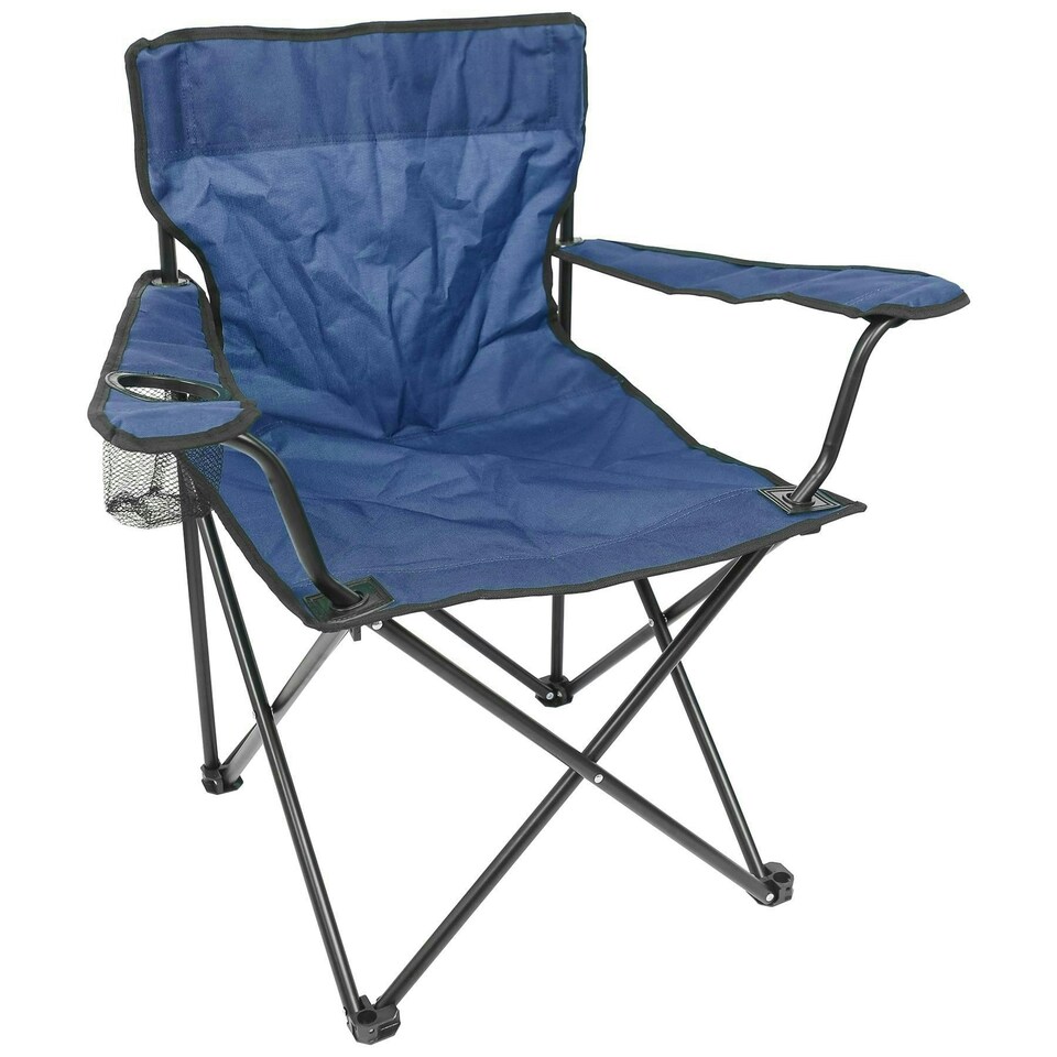 image 1 of Harbour Housewares Folding Canvas Camping Chairs - Matt Black/Navy - Pack of 4
