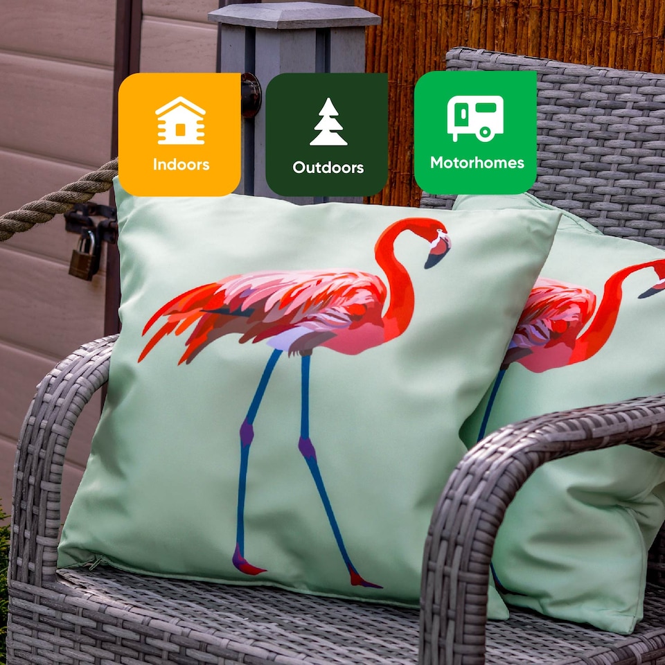 image 1 of Gardenwize Solo Flamingo Scatter Cushions Outdoor (Pair)