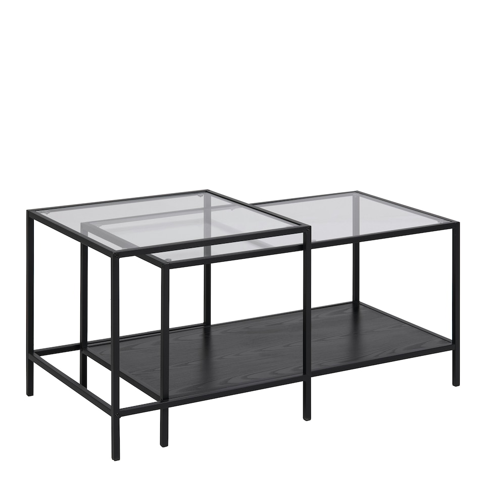 image 1 of Seaford Black Metal Coffee Table Set with Glass Top
