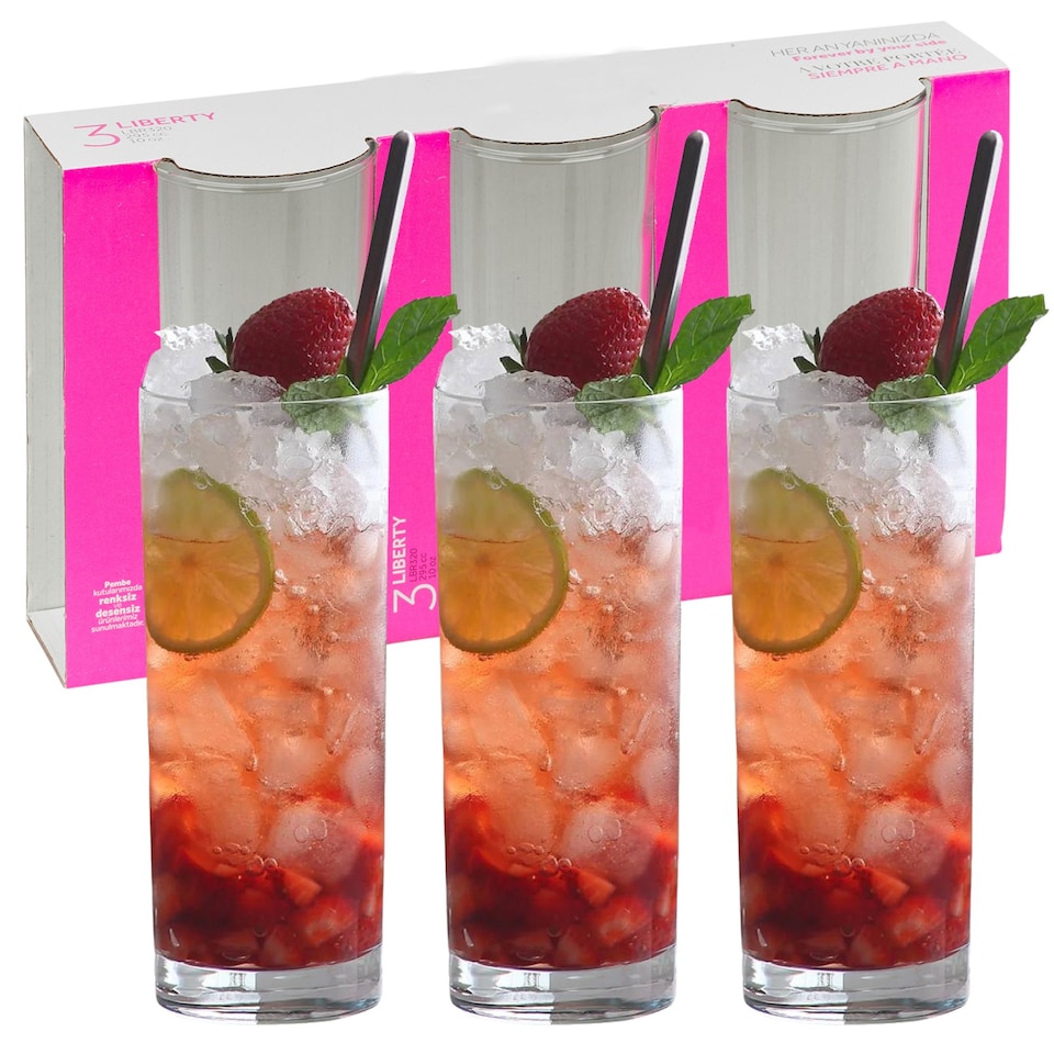 image 1 of Liberty Highball Cocktail Drinking Glasses 295ml Tall Bar Drinkware Set | Clear | Set of 6