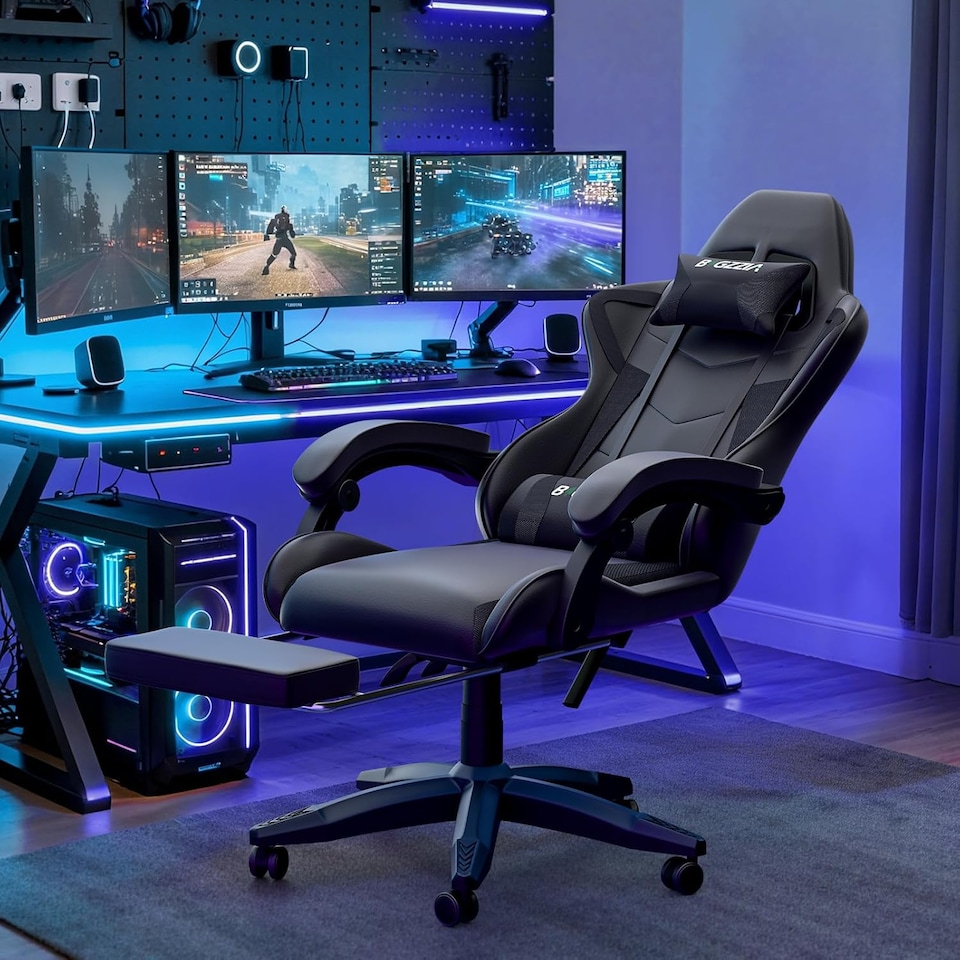 image 1 of Rattantree Ergonomic Gaming Chair with Footrest & Lumbar Cushion