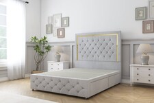 Sloomy Sofia Gold Silver Naples Divan Bed Base 2 Drawers Foot-End With 54 Inch Floor Standing Headboard & 12 Inch Matching Footboard | Silver | Silver | Small Double | 1