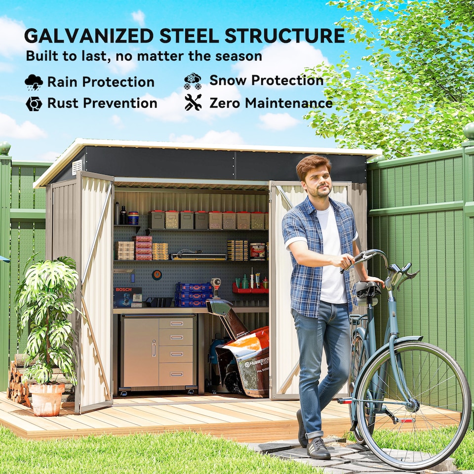 image 1 of Outsunny Outdoor Storage Shed, 7.5 x 4.3ft Metal Garden Shed | Grey