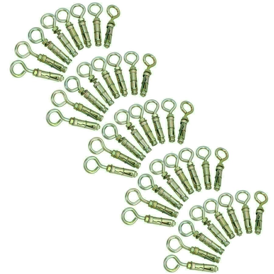 image 1 of 6mm Close Hook Anchor Eye Bolt Rawl Expansion Bolts Shield Wall 40 Pack