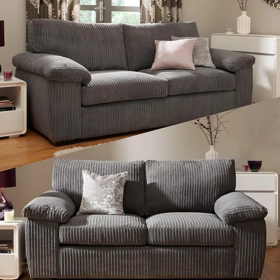 image 1 of Collingdale Grey Jumbo Cord Upholstered 3 + 2 Sofa Set Grey | Grey | 2