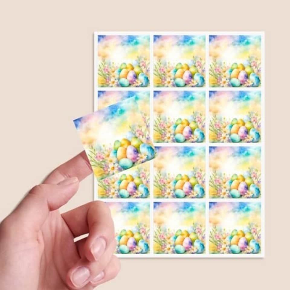 image 1 of Easter Eggs Square Stickers 65mm - Sheet of 12