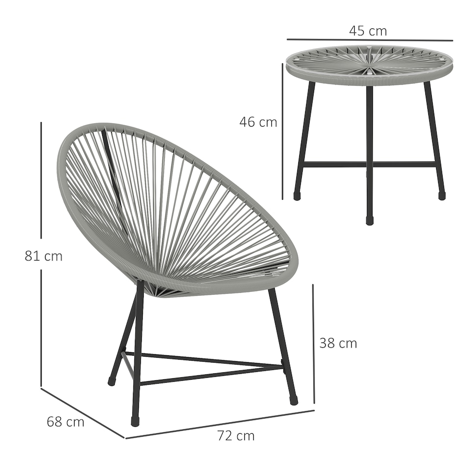 image 1 of Outsunny Rattan Bistro Set with Acapulco Chairs and Glass Table, Grey