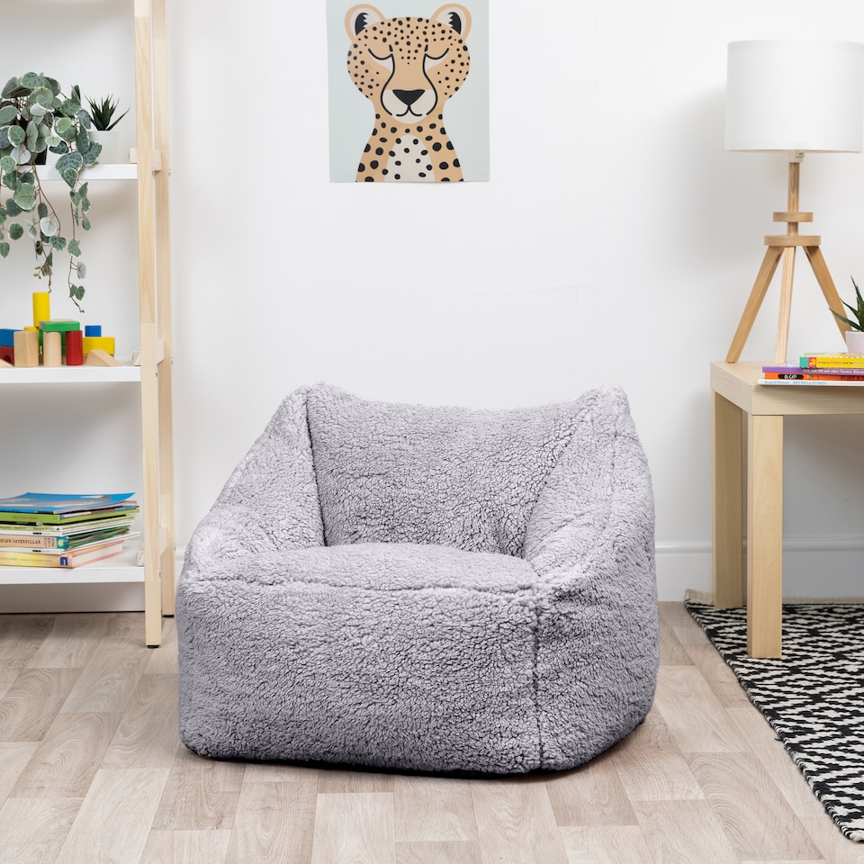 image 1 of Kids Teddy Bear Armchair Bean Bag Grey Childrens Bean Bags | Grey | Grey | M | 1