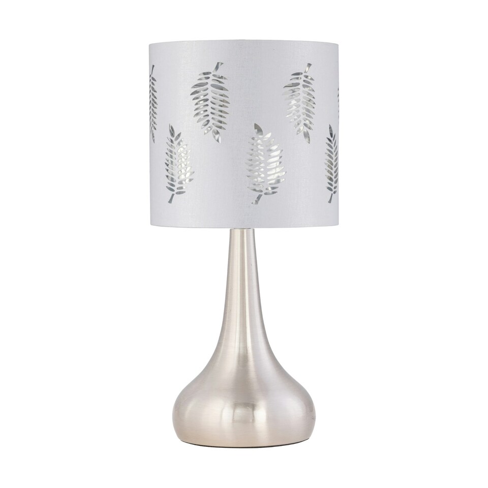 image 1 of Set of 2 Romana - Brushed Chrome Touch Lamps with White Fern Shades Silver | White