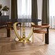 image 1 of Interiors by Premier Grey Tempered Glass Dining Table, Brushed Gold Stainless Steel Frame, Modern Cross-Brace Design Dining Table Grey