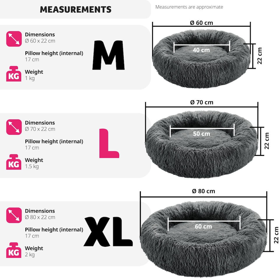image 1 of Dog Bed Maja - round with long plush, thick padding with raised edge, washable and non-slip | Grey | grey | L | 1