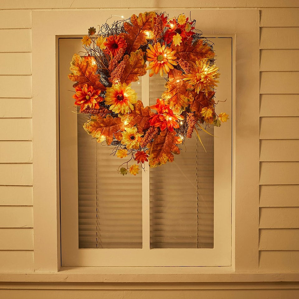 image 1 of Living and Home Large Autumn Daisy Maple Leaf Wreath Halloween Decor