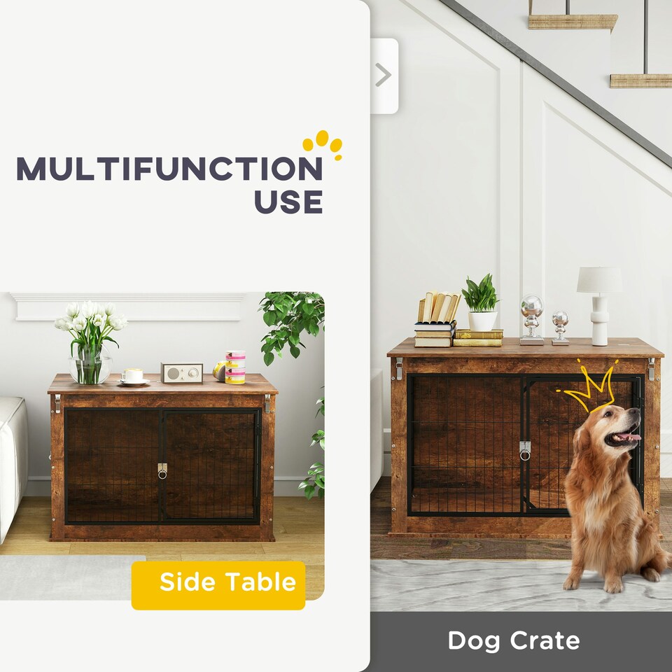image 1 of PawHut Dog Crate Furniture with Openable Top, Two Doors, for Large Dogs