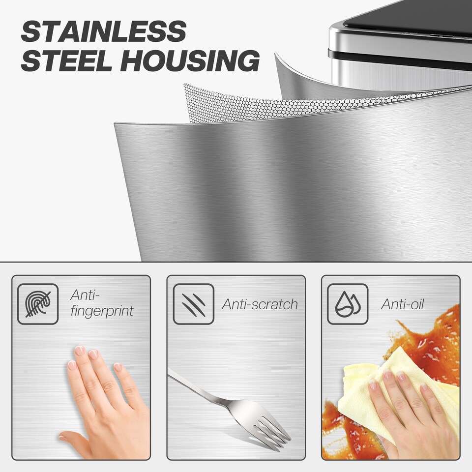 image 1 of HOMCOM Kitchen Bin with Fast Motion Sensor, 50L Stainless Steel Sensor Bin | Silver