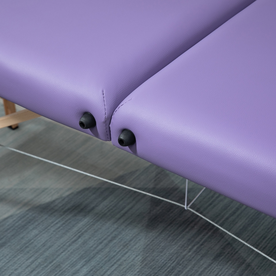 image 1 of HOMCOM Portable Massage Bed, Folding Spa Beauty Massage Table with 2 Sections, Carry Bag and Wooden Frame, Purple