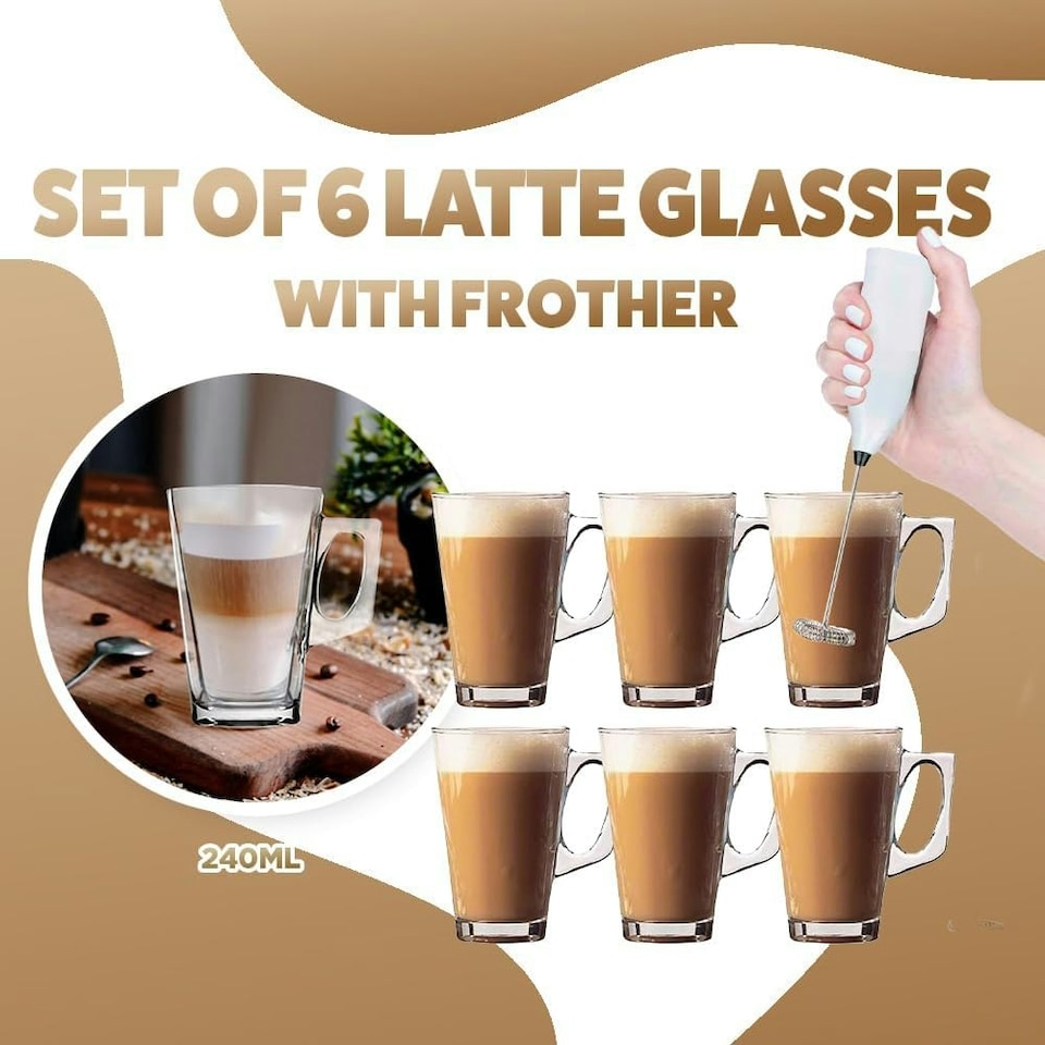 image 1 of Marco Paul Pack of 6 Latte Glass Set with Included Stirrer Clear