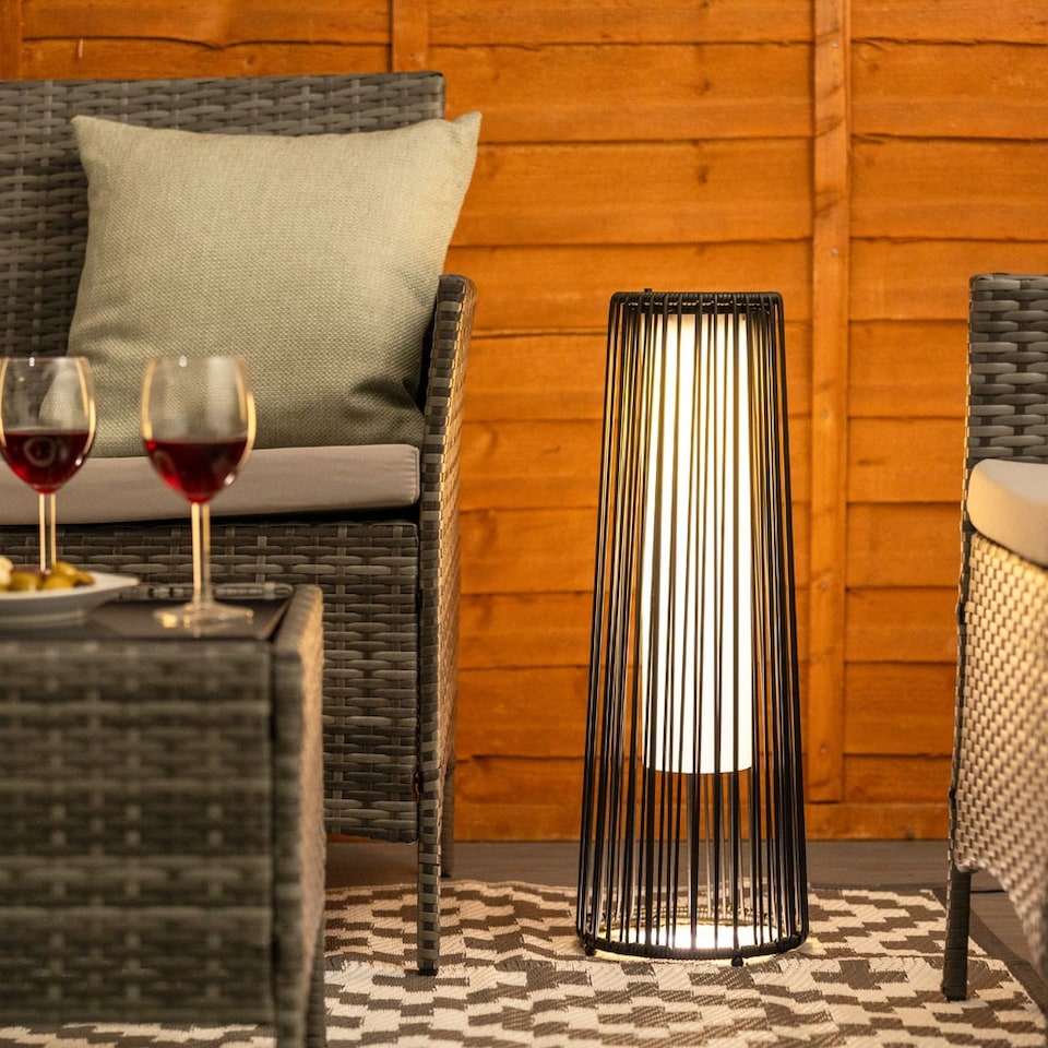 image 1 of ValueLights Large Black Rattan Solar Floor Lamp | Black