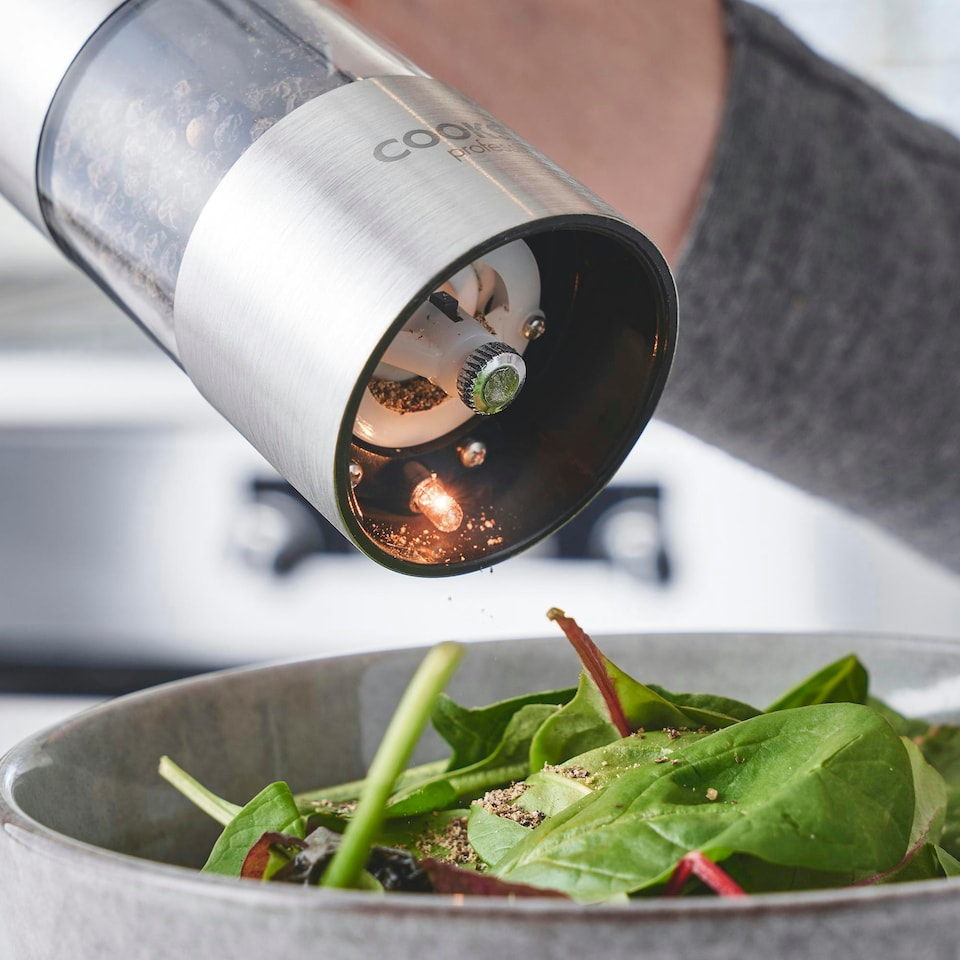 image 1 of Cooks Professional Electric Salt & Pepper Mill Set | Adjustable Grind Settings | Simple One-Button Operation | Stainless Steel