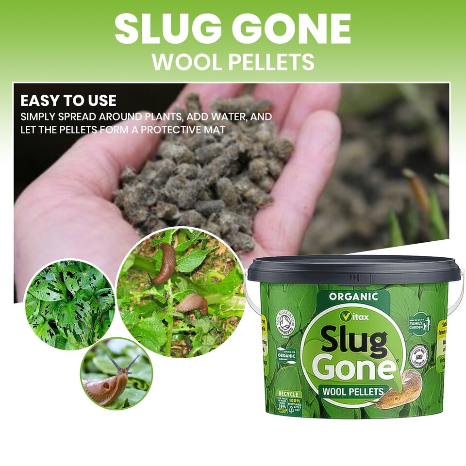 image 1 of Vitax Slug Gone 10L Natural Wool Pellets for Organic Gardens Protect Plants from Slugs & Snails Improves Soil & Plant Health