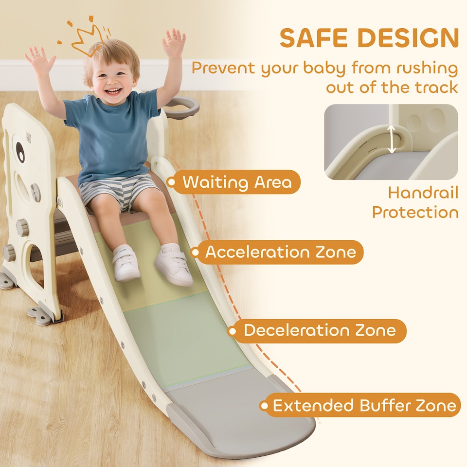 image 1 of AIYAPLAY Foldable Kids Slide with Climber, Basketball Hoop, Cream White
