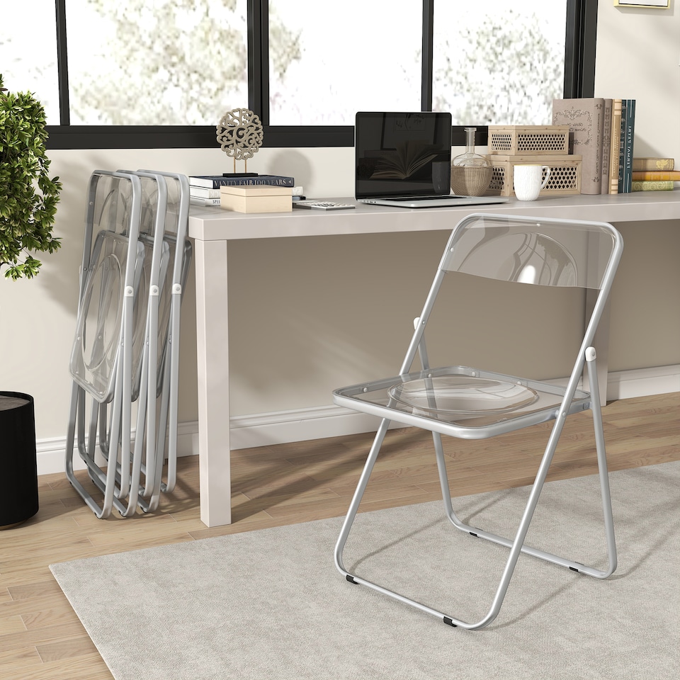 image 1 of HOMCOM Foldable Chairs with Heavy Duty Steel Frame, Clear