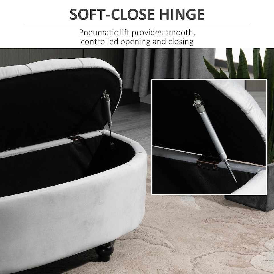 image 1 of HOMCOM Semi-Circle Ottoman Storage Bench, Bed End Bench, Tufted Upholstered Window Seat Footrest Stool with Rubberwood Legs for Bedroom & Entryway, 120 x 46 x 42 cm, Light Grey | Grey | 1