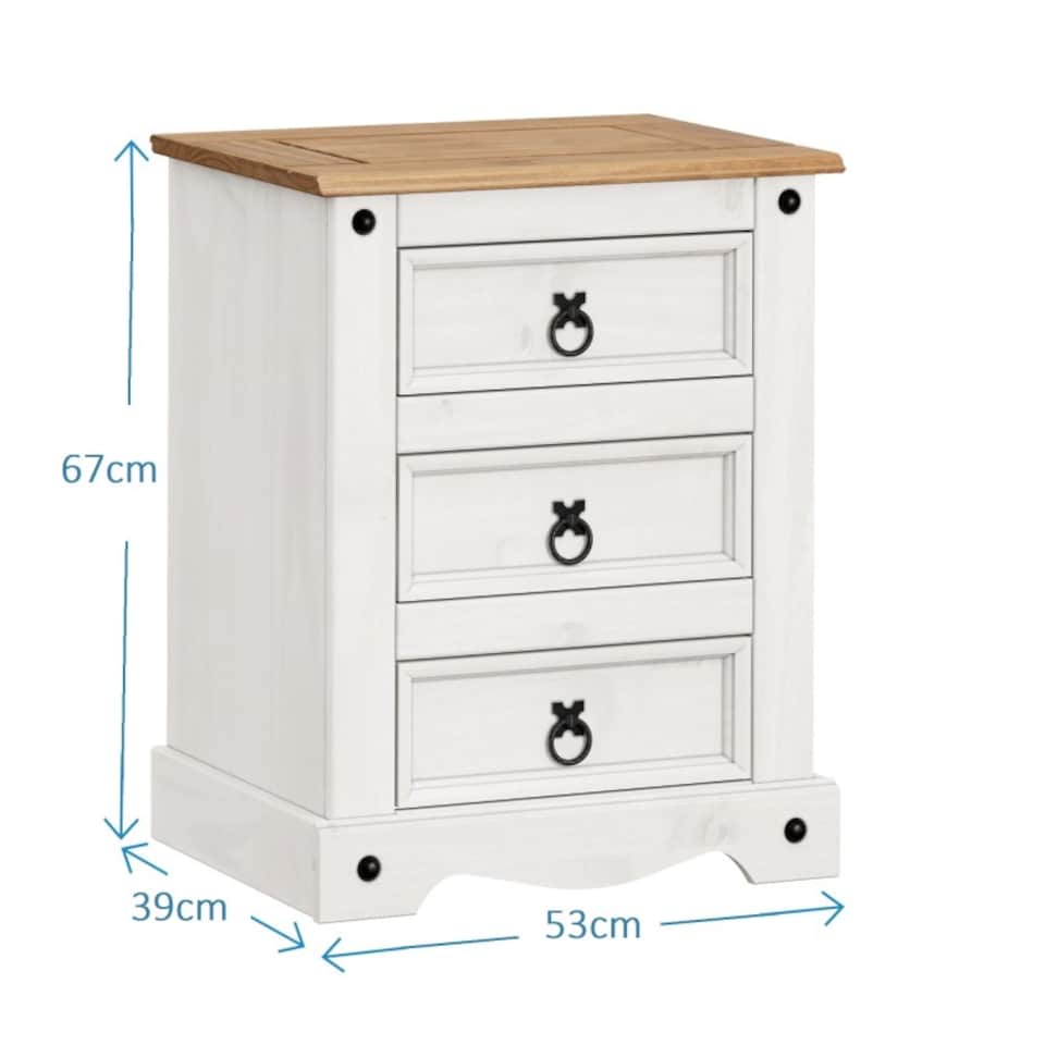 image 1 of Corona White Large 3 Drawer Bedside Cabinet Solid Wood Pine Wooden Bedroom
