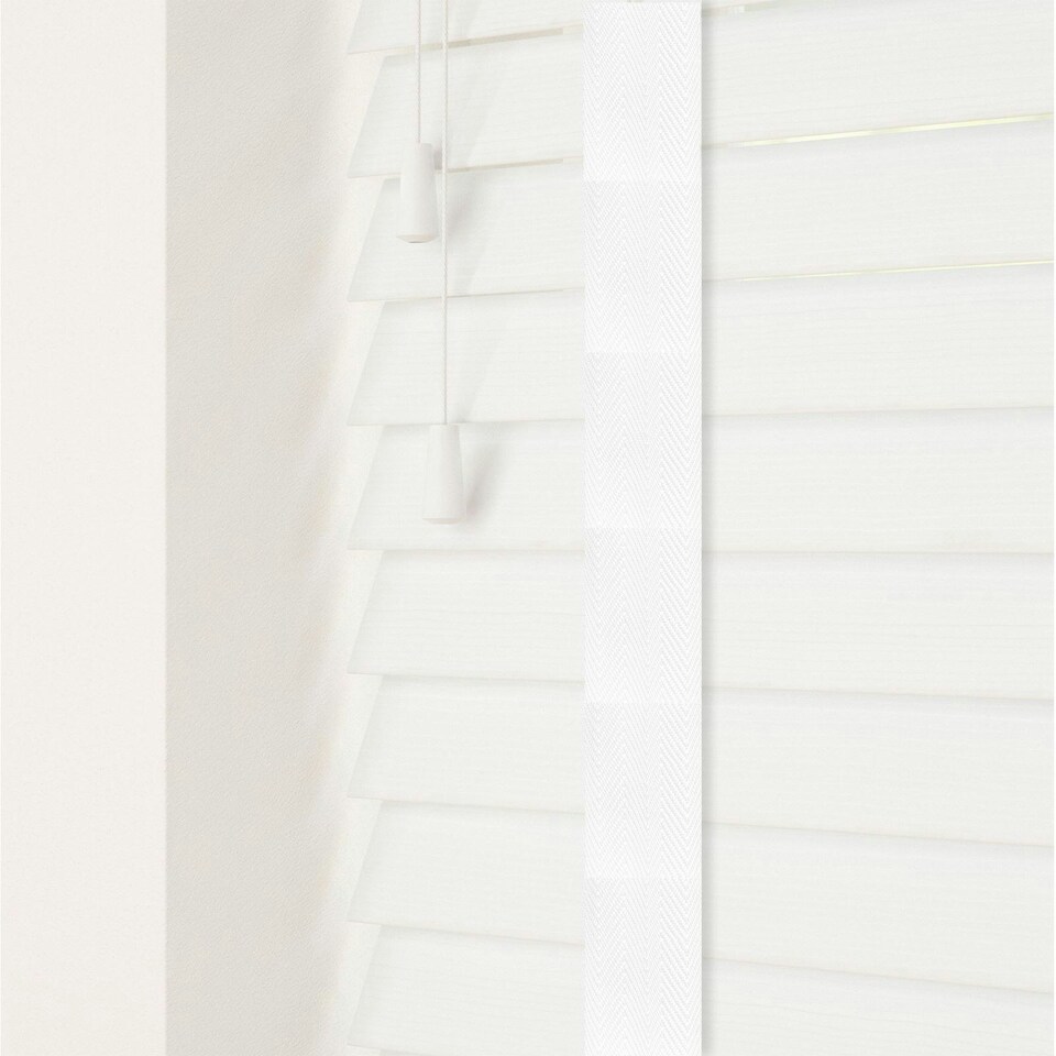 image 1 of 150cm Ultra White Faux Wood Venetian Blinds with Tapes (130cm Drop)