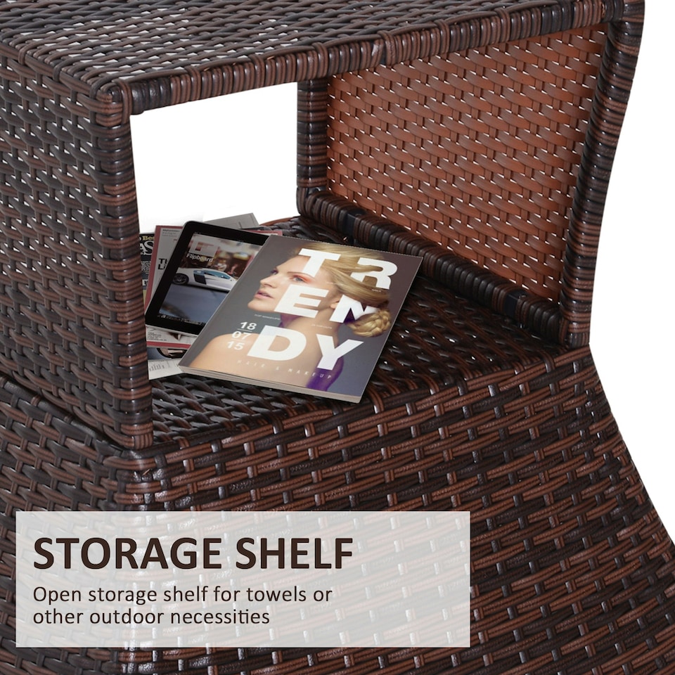image 1 of Outsunny Rattan Wicker Tea Coffee Table w/ Umbrella Hole Storage Space Brown