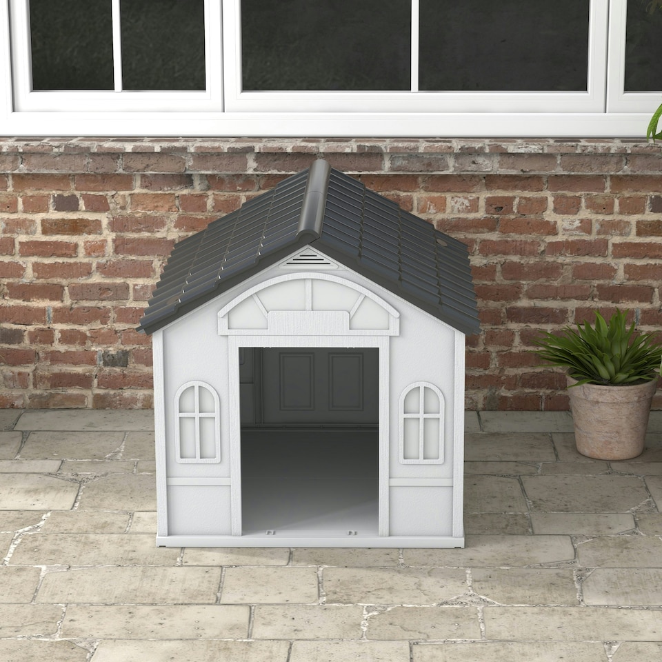 image 1 of PawHut Weather-Resistant Dog House, Puppy Shelter for Large Dogs - Grey