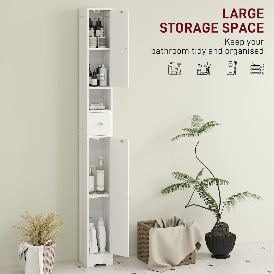 image 1 of HOMCOM 20cm Slim Bathroom Storage Cabinet with Adjustable Shelves White | White