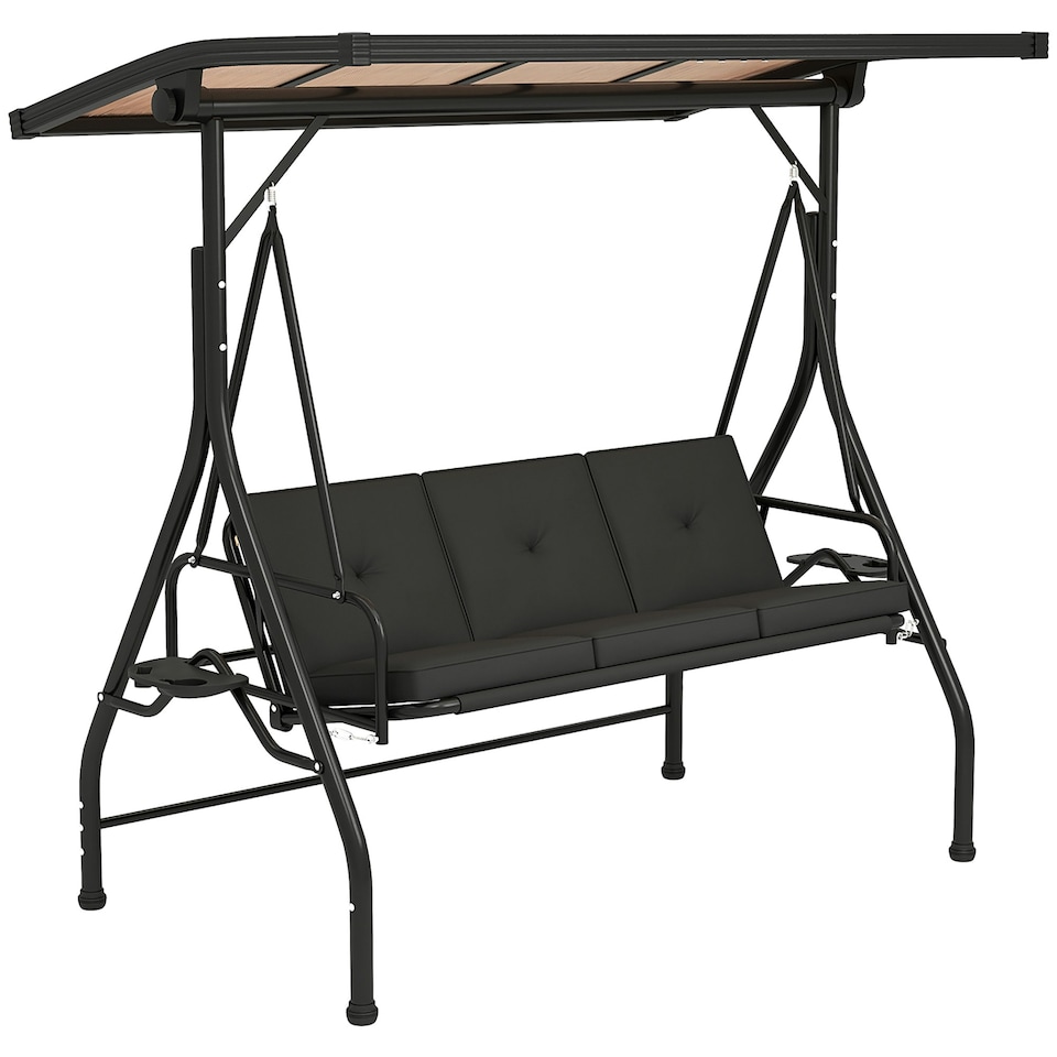 image 1 of Outsunny 3 Seater Garden Swing Seat Bed, Convertible Swing Chair Black | Black