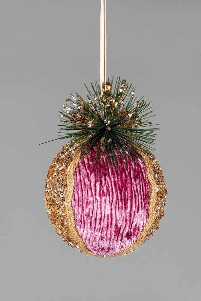 image 1 of 11.5cm Pink Glitter Bauble - 3Pcs Christmas Hanging Decorations