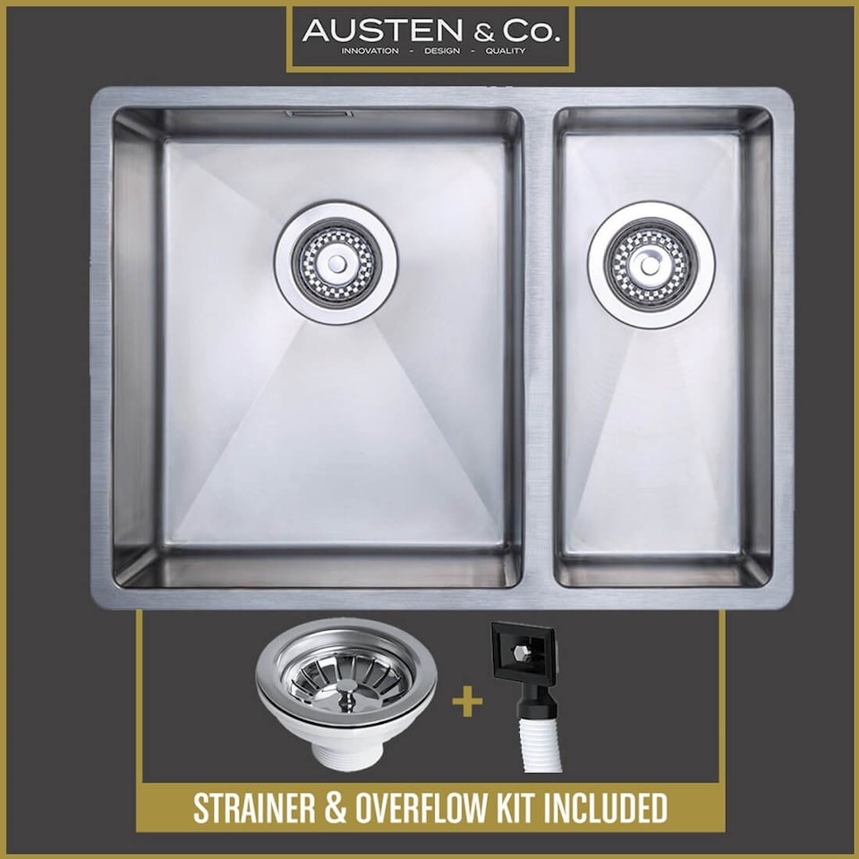 image 1 of Austen & Co. Orla Stainless Steel 1.5 Bowl Kitchen Sink, Right Hand Main Bowl, Inset & Undermount