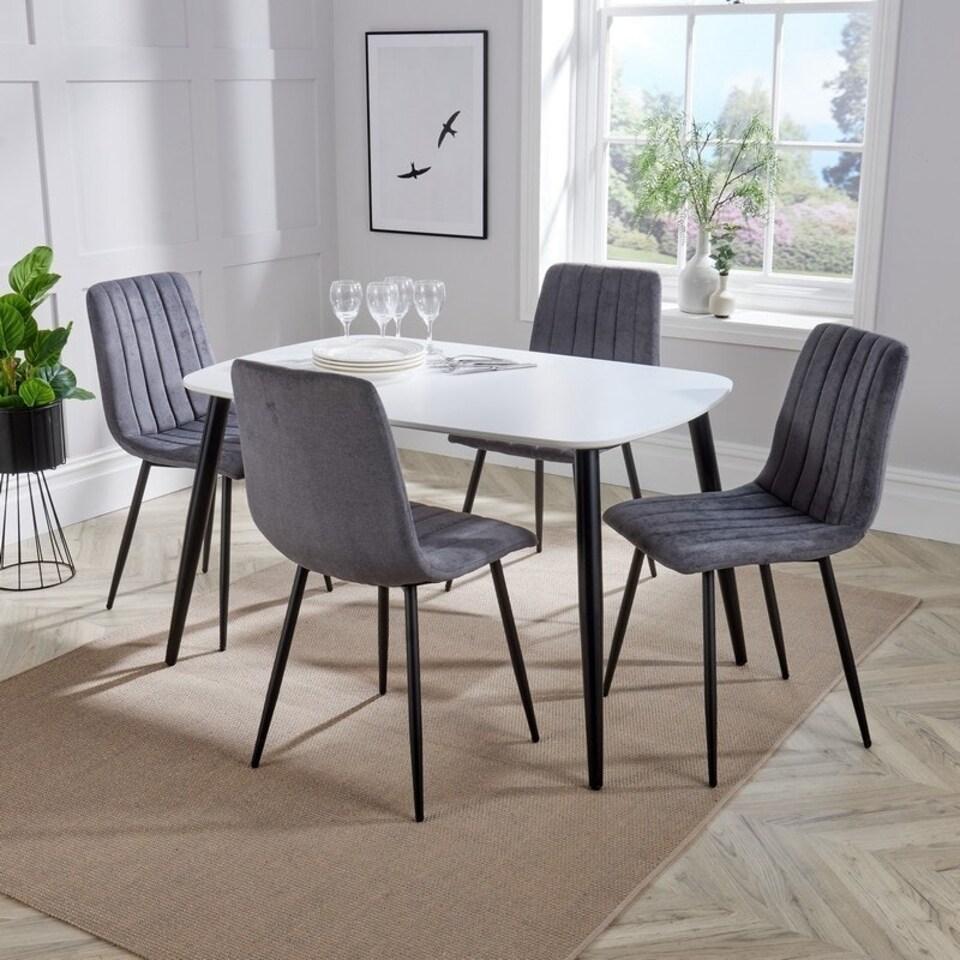 image 1 of Aspen Tapered Legs Rectangular Dining Table with 4 Straight Stitch Dining Chairs - White/Grey/Black - Flat Packed Multi