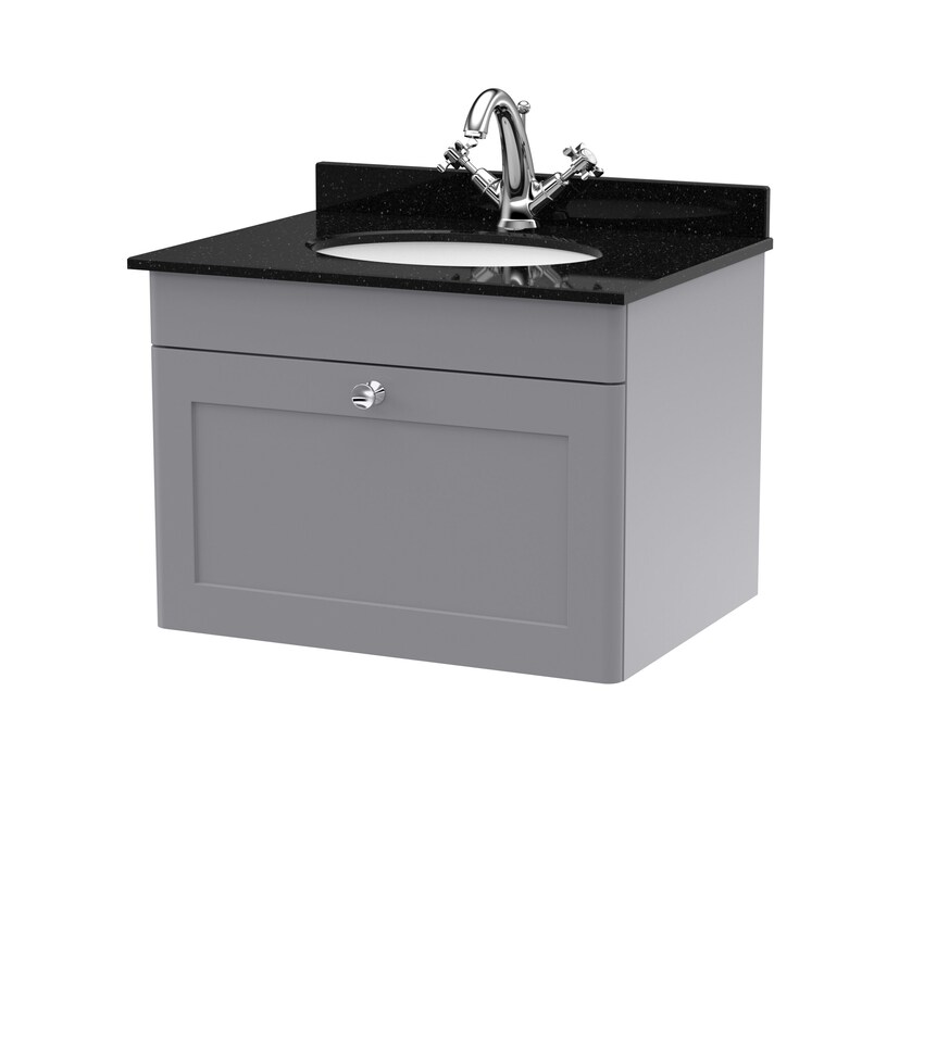 image 1 of Balterley Swynnerton Traditional 1 Drawer Wall Hung Vanity Unit with Marble Basin, Satin Grey, 600mm