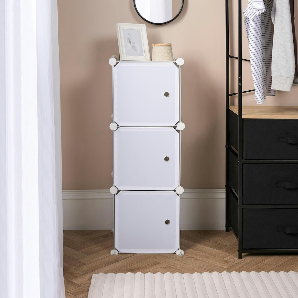 image 1 of OHS Kids Cube Storage Tower Modern Space Saving Clothes Shoes Toys 3 Boxes Organiser Unit Grey