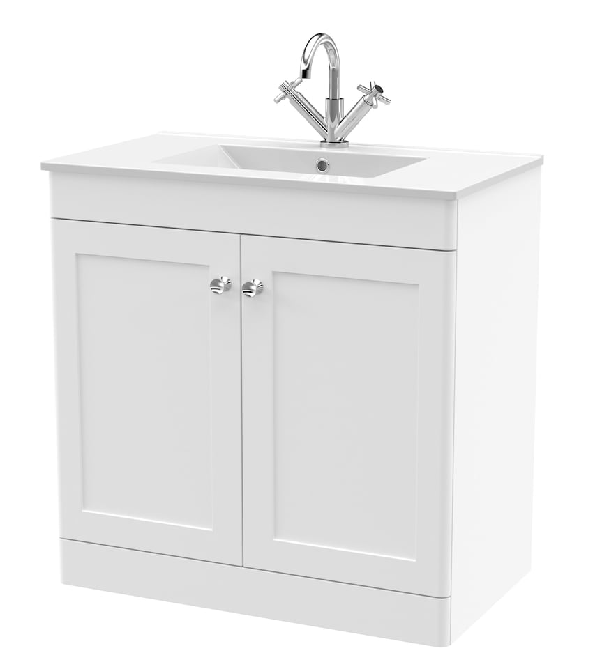 image 1 of Balterley Swynnerton Traditional 2 Door Floor Standing Vanity Unit with Basin, Satin White, 800mm