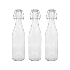 Argon Tableware Glass Bottles with Swing Top - 520ml - Pack of 3 | Clear | Clear | One Size