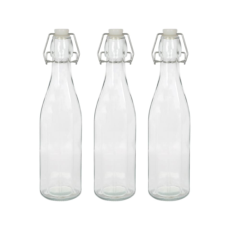 image 1 of Argon Tableware Glass Bottles with Swing Top - 520ml - Pack of 3 | Clear | Clear | One Size
