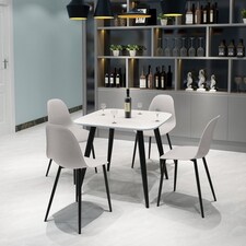 Aspen Tapered Legs Square Dining Table and 4 Curve Plastic Seat Chairs with Metal Legs - Black/Calico/White - Flat Packed White