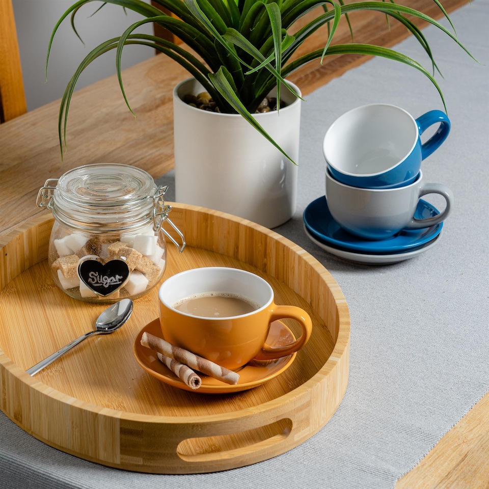 image 1 of Argon Tableware 12 Piece Coloured Cappuccino Cup & Saucer Set - 250ml - Yorkshire