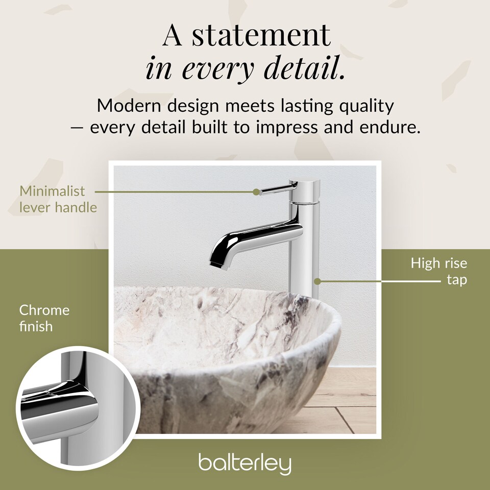 image 1 of Balterley Round Minimalist Tall Mono Basin Mixer Tap | Silver | Chrome | 1