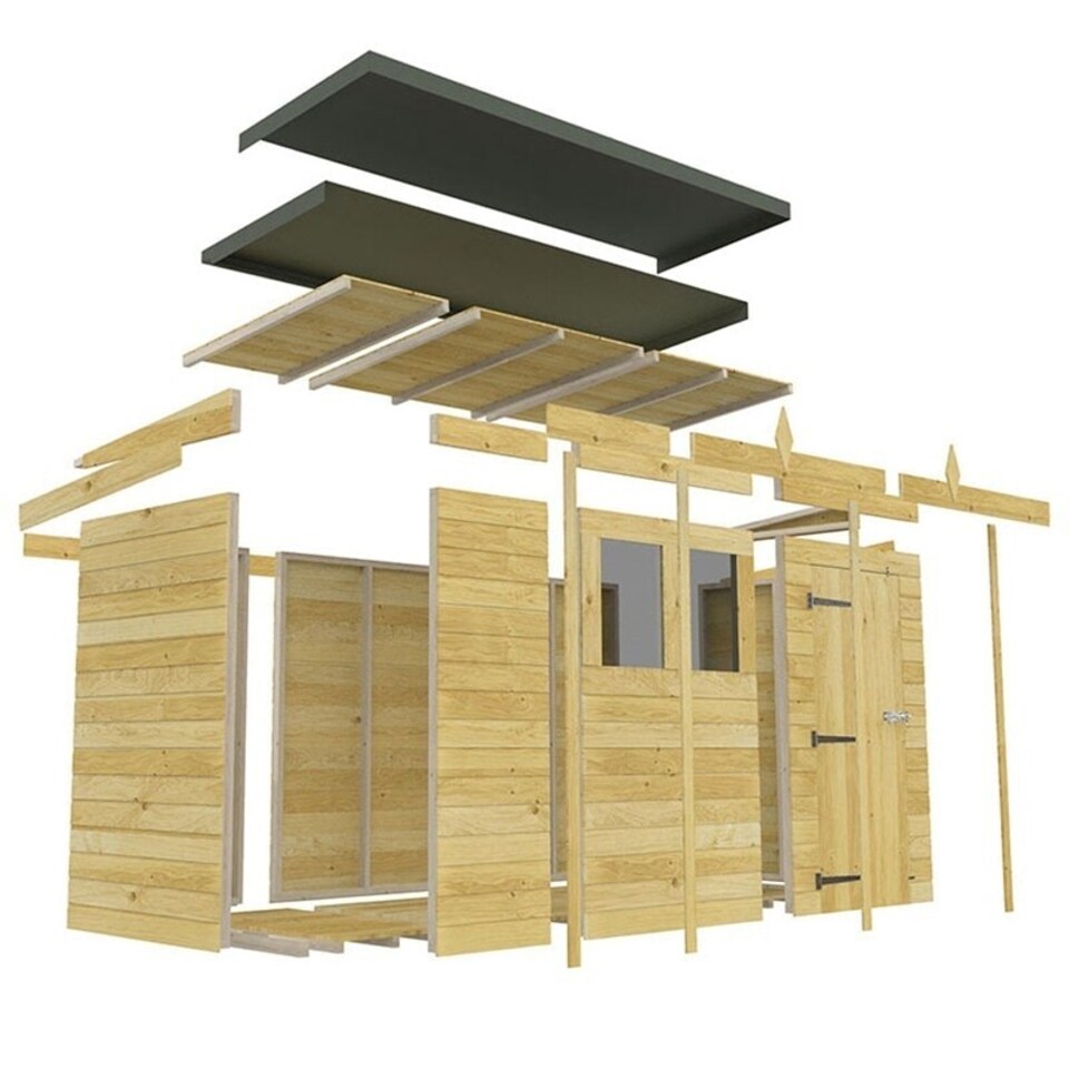 image 1 of 18 x 6 Feet Pent Security Shed - Single Door - Wood - L178 x W533 x H201 cm | Brown