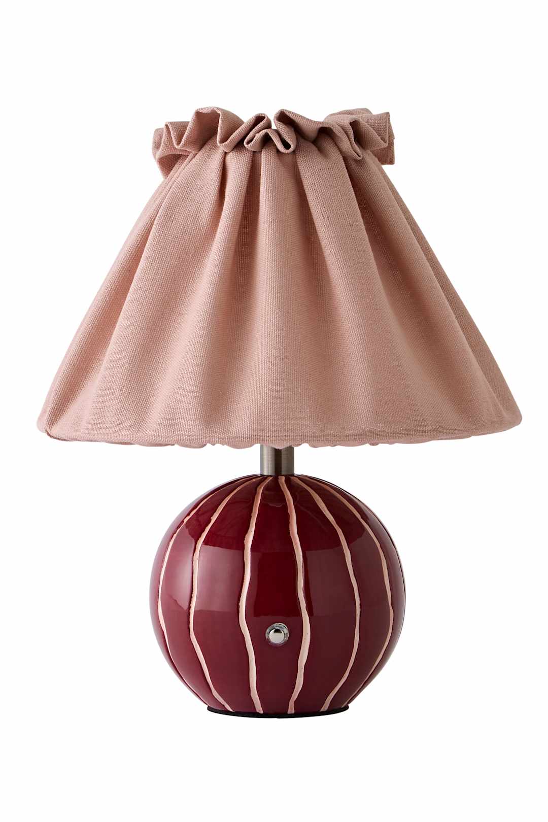 ValueLights Elma Pleated Linen Shade Stripe Ceramic Rechargeable Table Lamp in Burgundy
