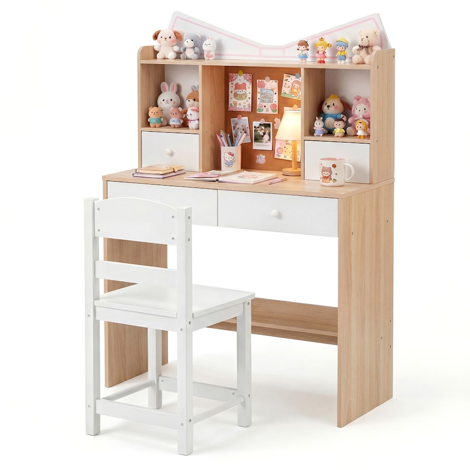 image 1 of COSTWAY Wooden Kids Study Desk and Chair Set