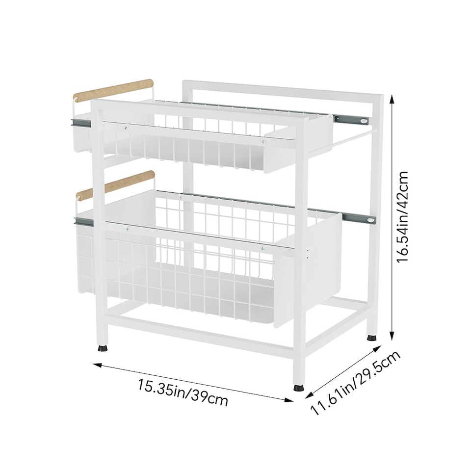 image 1 of Living and Homr Kitchen Pull-Out Storage Organiser for Cabinet, White, Double Layer-L | White