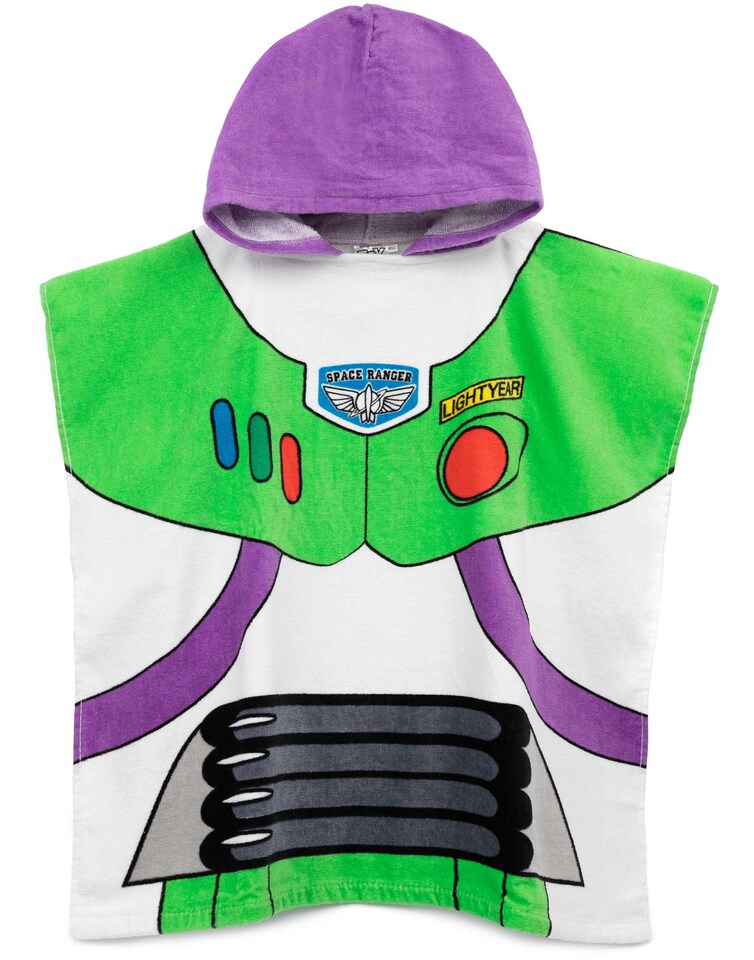 image 1 of Disney Pixar Toy Story Buzz Lightyear Towel Poncho For Kids | Boys Girls Space Ranger Character Bath Swimwear Beach Towel With Purple Hood One Size